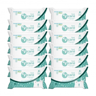 V care วีแคร์ ผ้าเช็ดทำความสะอาดอเนกประสงค์แบบเปียก สูตรแอนตี้แบคทีเรีย 50 แผ่น 12 ห่อ