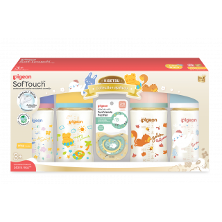 Pigeon พีเจ้น ขวดนมคอกว้างสีชา PPSU ลาย Back to Nature 5ออนซ์ และ 8ออนซ์ แพ็ค 4 ขวด